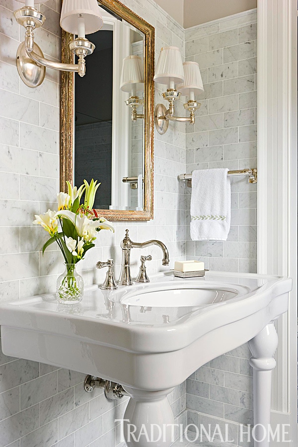 antique mirrors white bathroom marble wall tile pedestal sink