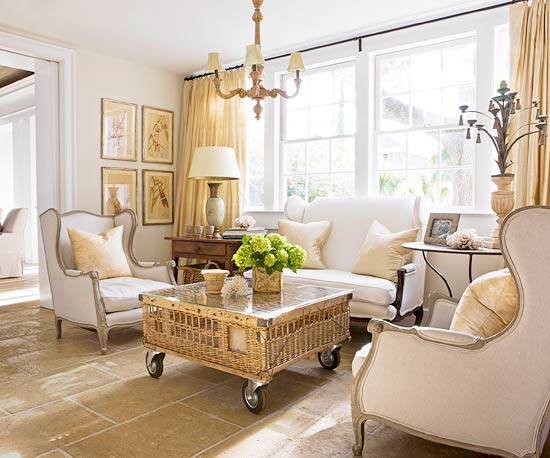 design-trends-texture-rattan-coffee-table french farmhouse style family room