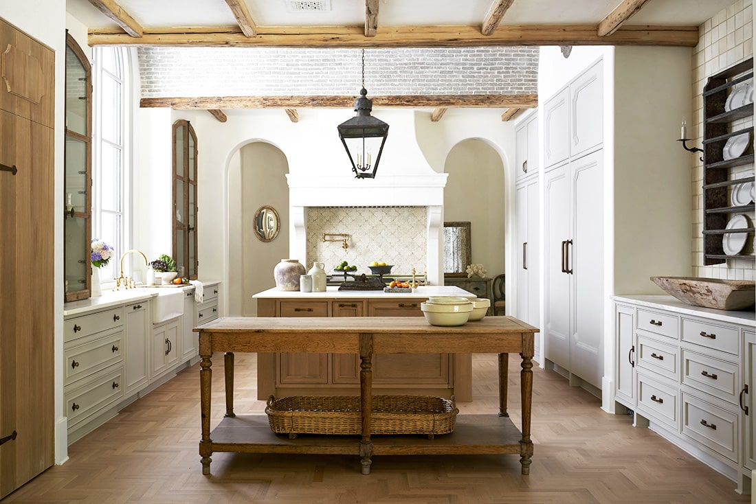 gorgeous european french style kitchen with wood beams and lanterns antique island 