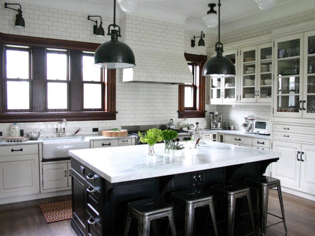 Black and White kitchen set, rustic farmhouse kitchen.