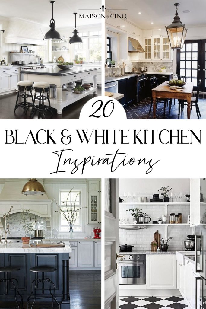 20 Gorgeous Black & White Kitchens graphic on Maison de Cinq