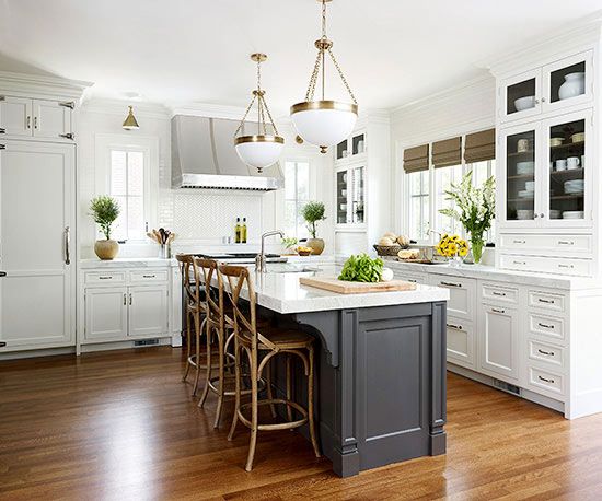 Black and White Kitchen with Black Island - Transitional - Kitchen