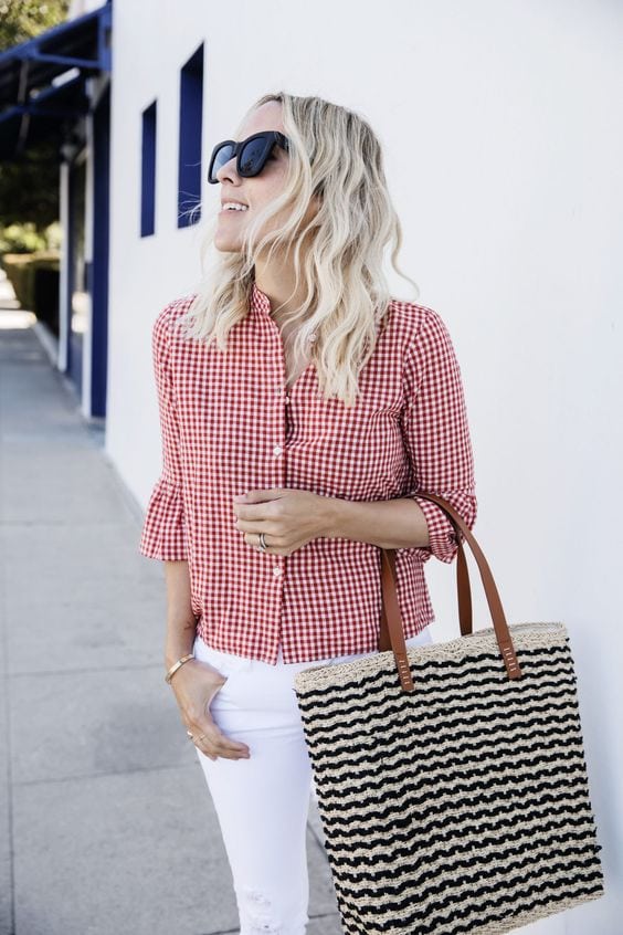 Dressed Up Gingham Top for Spring - Sequins & Stripes