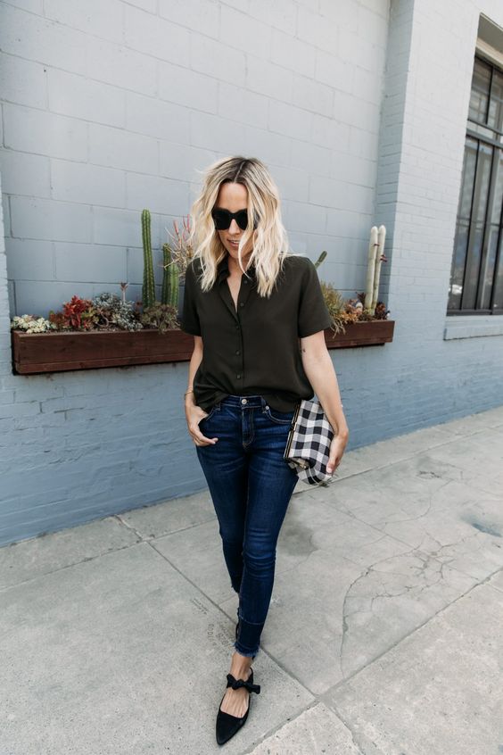 A Spring Outfit Featuring Who What Wear Gingham Pants - Jeans and