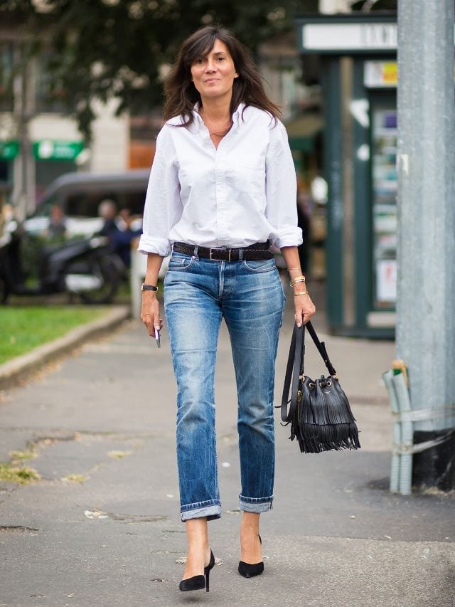 denim and white outfits for ladies