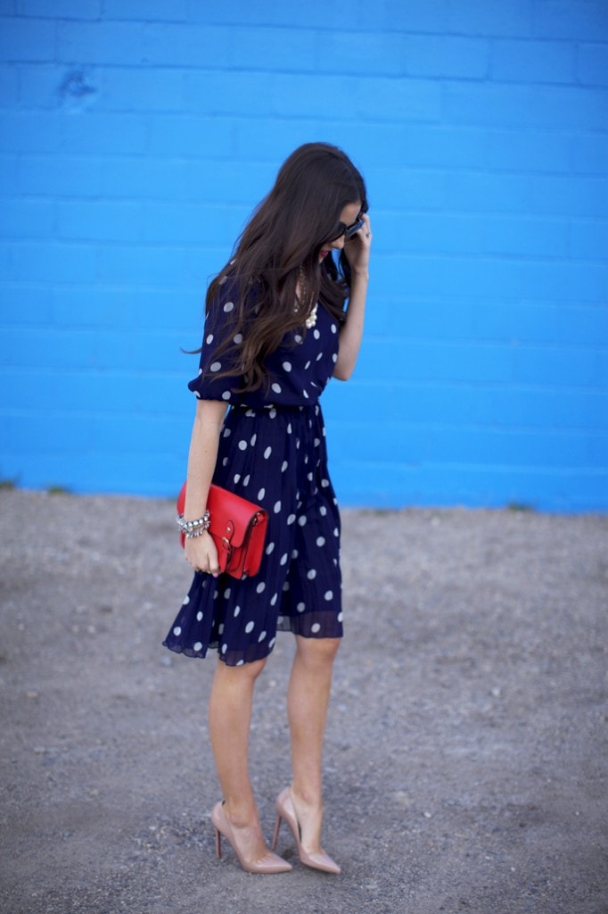 Navy polka 2025 dot dress outfit