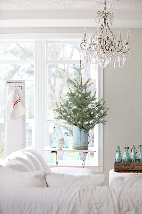 blue christmas decor ideas all white room with tree in vintage powder blue bucket gorgeous french farmhouse inspiration