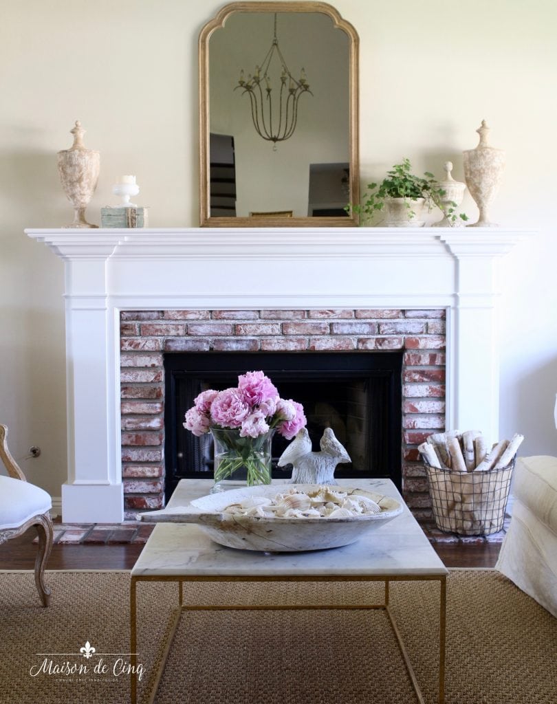 summer decorating ideas french farmhouse living room gorgeous mirror over fireplace pink peonies
