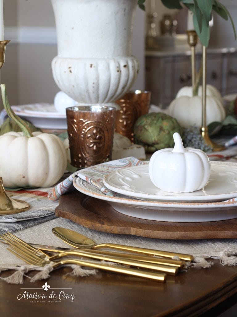 Rustic Harvest Autumn Tablescape with Touches of Gold & Copper