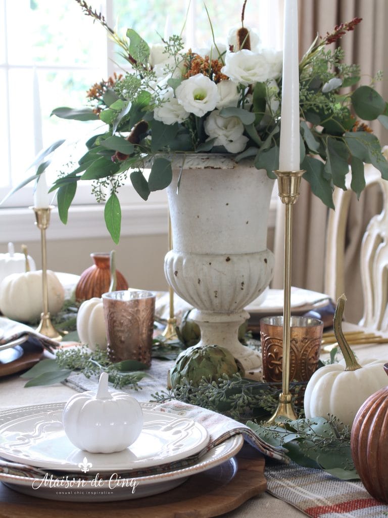 Rustic Harvest Autumn Tablescape with Touches of Gold & Copper