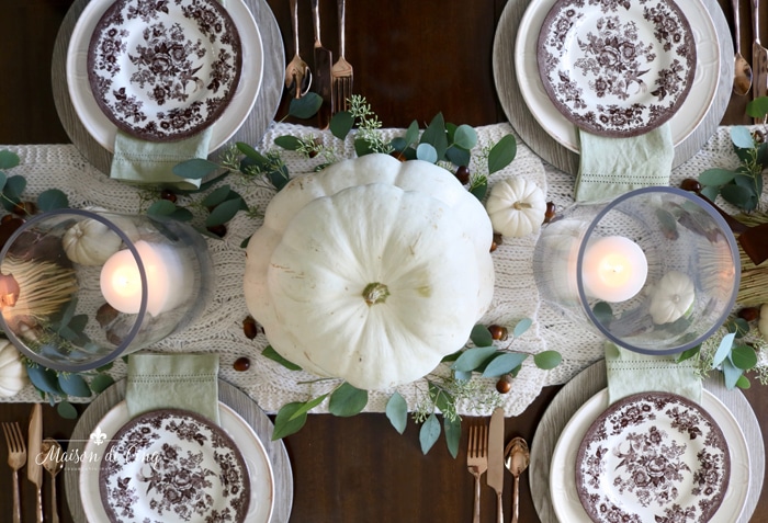 Earthy & Warm Fall Table Setting in Green & Brown