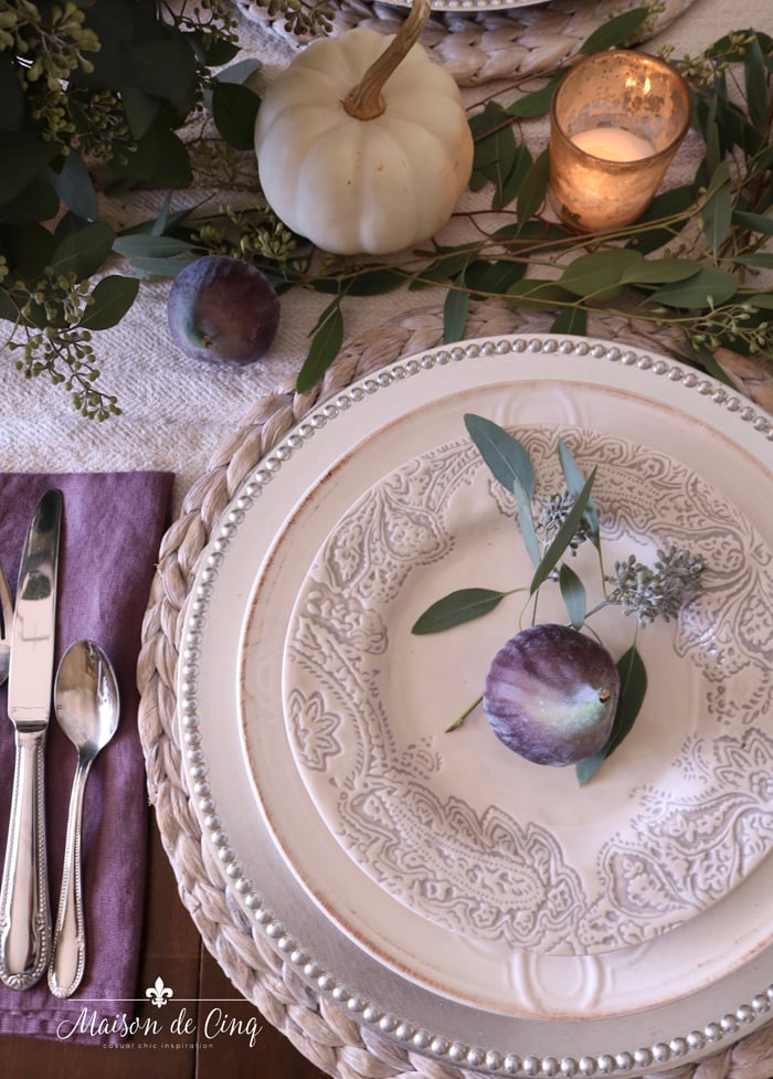 Elegant Thanksgiving Table Setting with White Pumpkins - Calypso