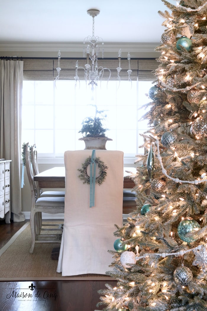 Simple Romantic French Christmas Dining Room In Blue