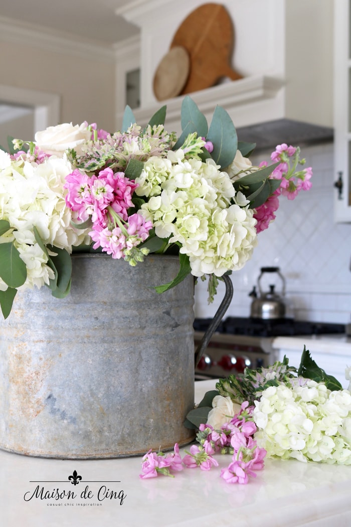 Winter White Farmhouse Style grocery store flower arrangement