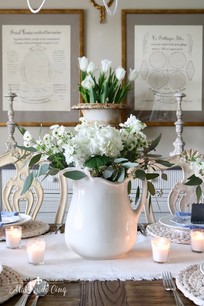 French White Ironstone Pitcher,, Small Breakfast Jug, Flower Vase, on sale French Farmhouse Farm Table Decor