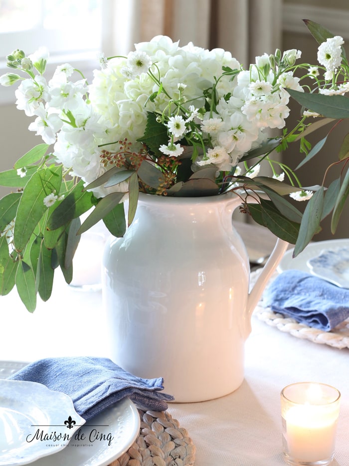 Sweet and Subtle Spring Table Setting in Blue & White