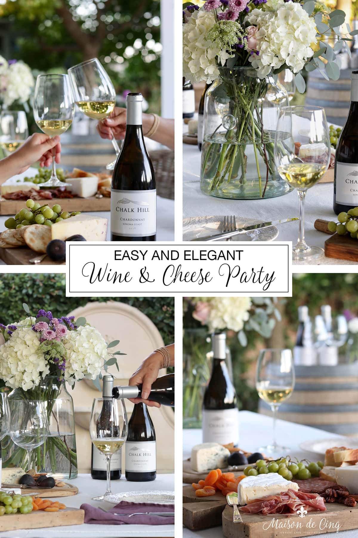 How to Host a Summer Wine & Cheese Party graphic on Maison de Cinq