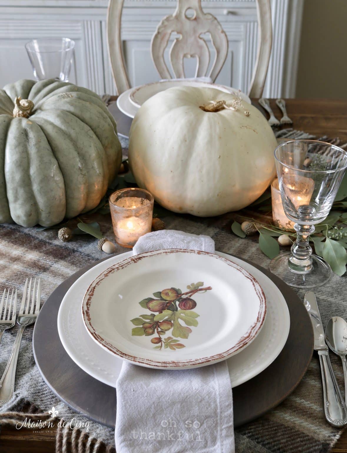 Warm & Cozy Fall Table Setting with Pumpkins & Plaid