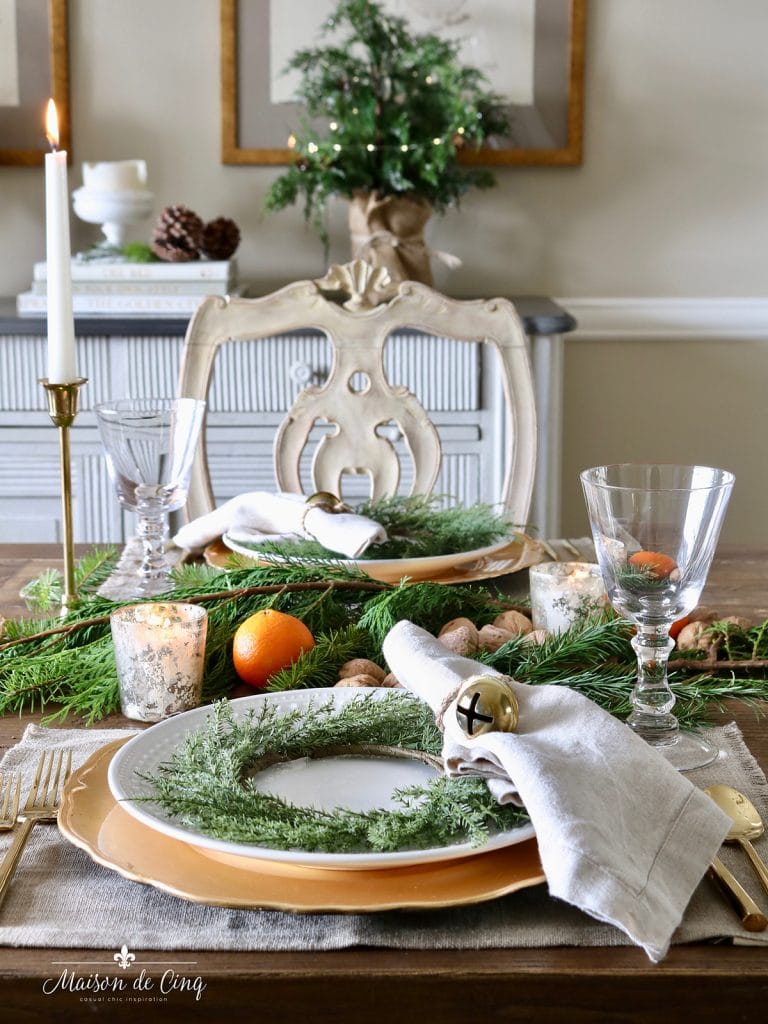 Winter Tablescape Ideas using Greenery and Brass - Nina Hendrick