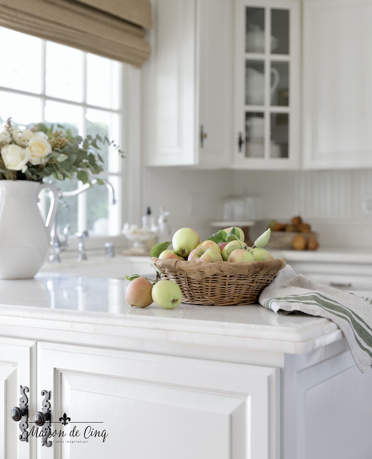 cloud white benjamin moore paint in gorgeous french farmhouse kitchen 