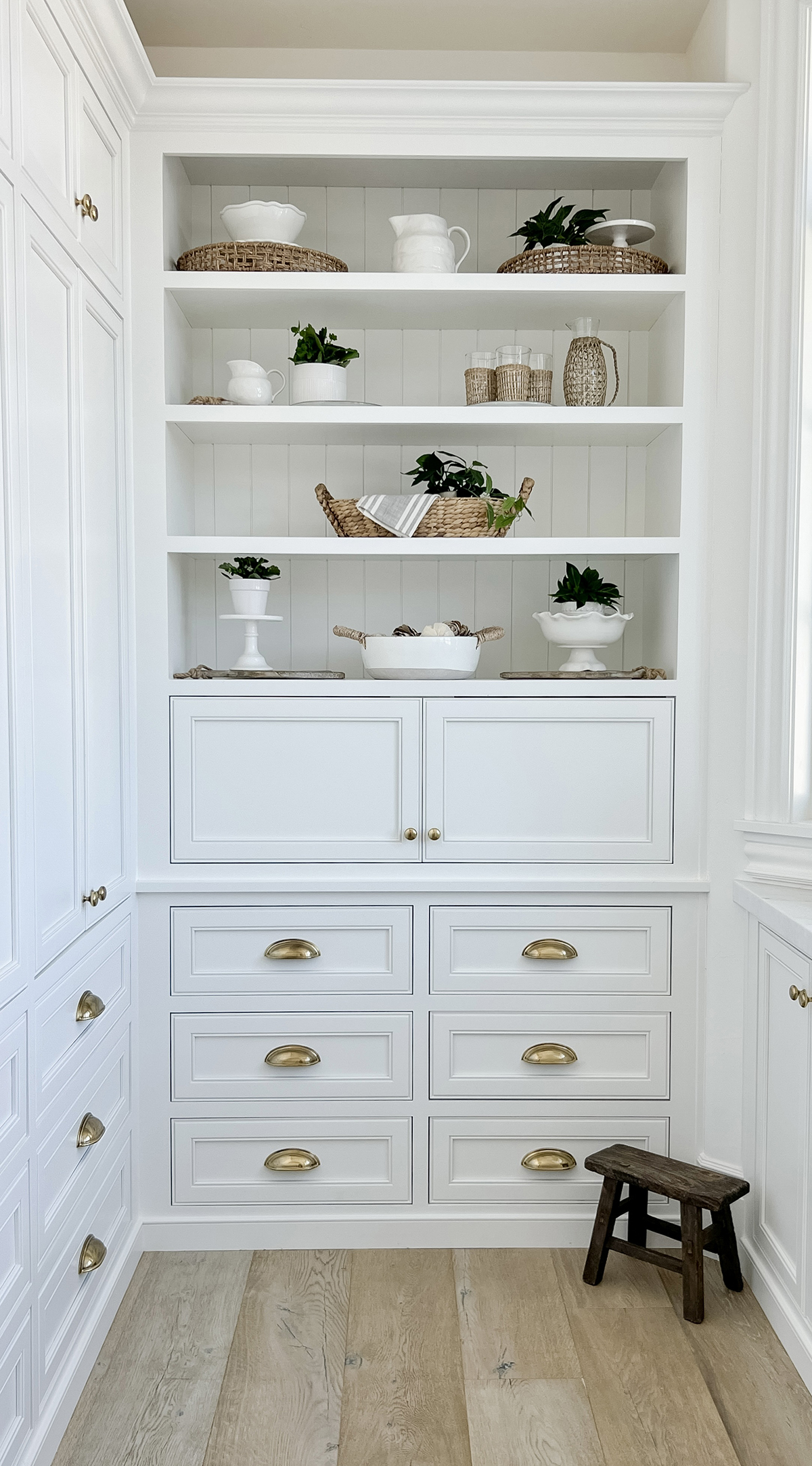 butler's pantry french country style white cabinets wood floors 