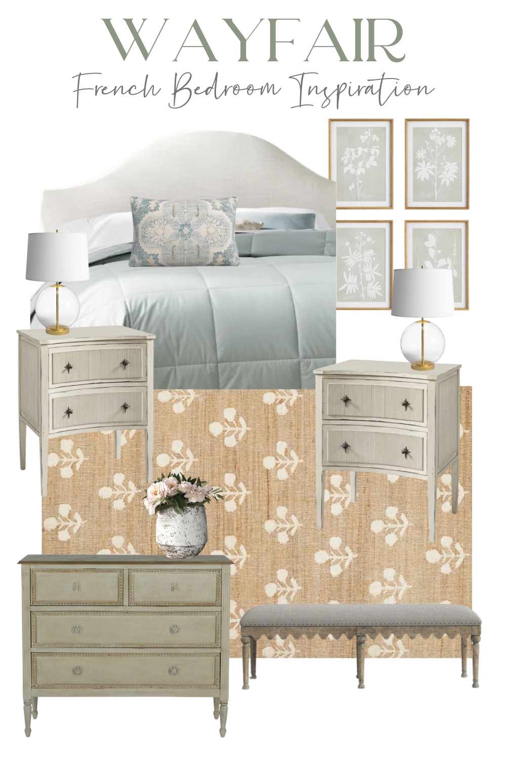 French bedroom decorating ideas with Wayfair graphic on Maison de Cinq
