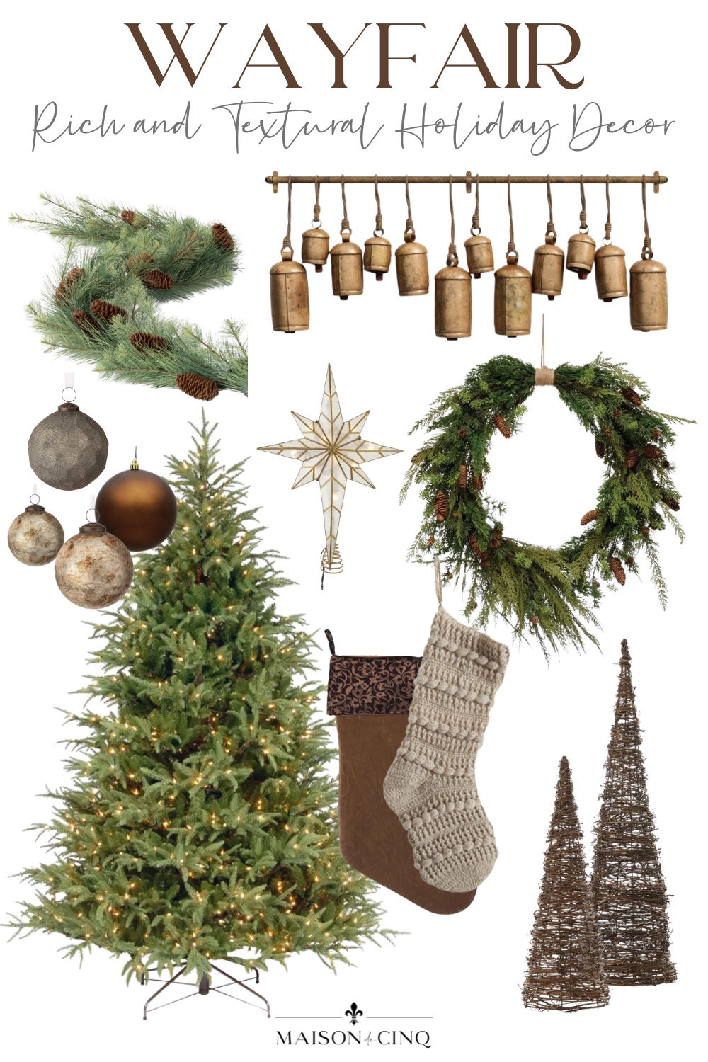 Holiday Decor Favorites from Wayfair Brown Holiday Decor from Wayfair graphic on Maison de Cinq