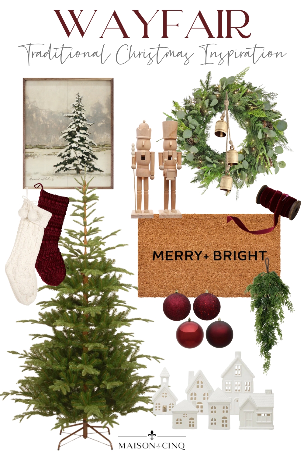 Holiday Decor Favorites from Wayfair Traditional style Christmas Decor from Wayfair Black Friday Preview Sale graphic on Maison de cinq