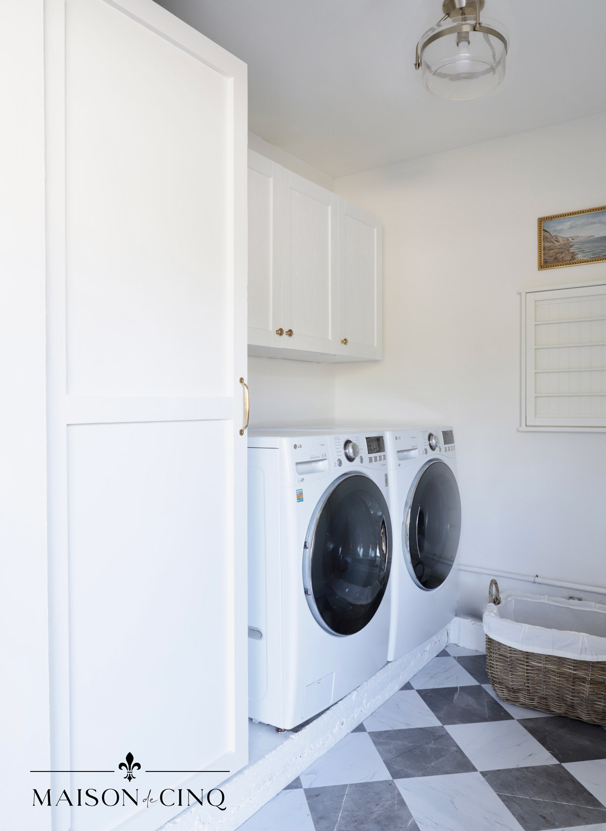 laundry cabinet that holds water heater in laundry room makeover