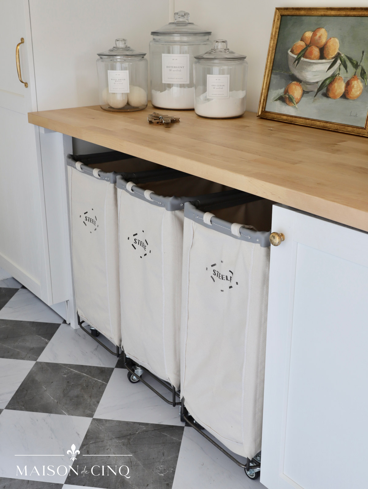 industrial laundry hampers in laundry room makeover