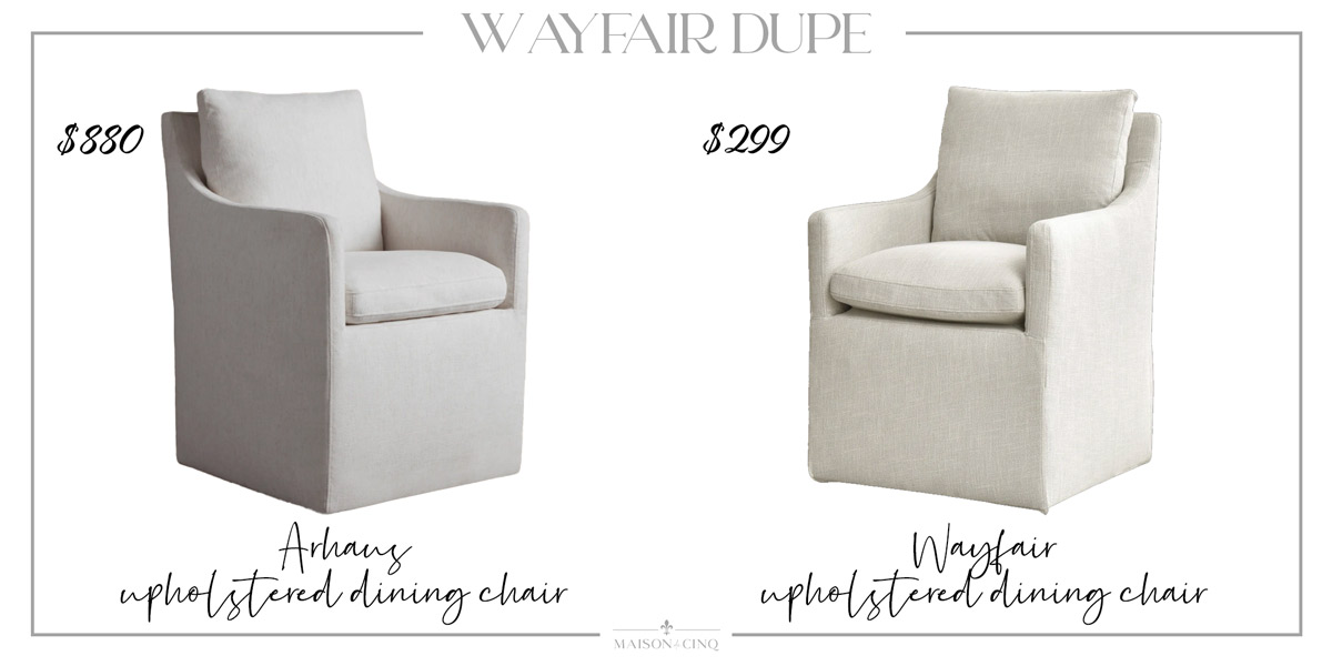 Wayfair dupe of Arhaus upholstered dining chair