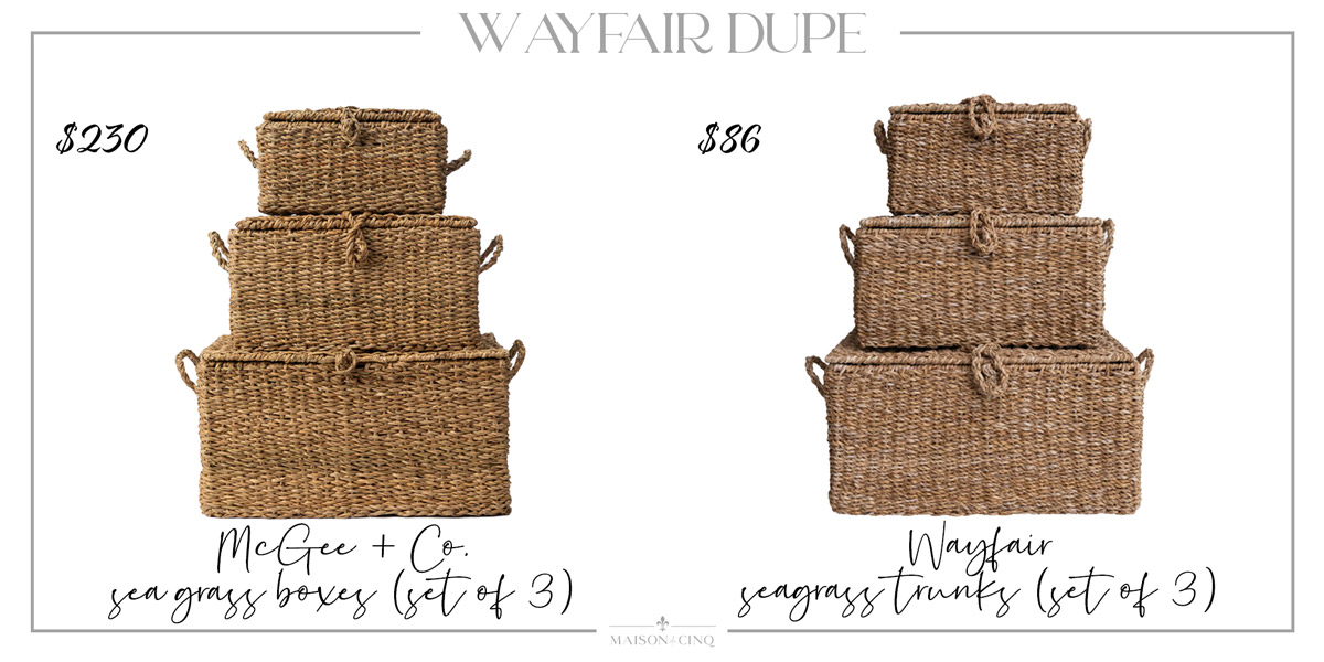 Wayfair dupe of McGee stacked seagrass baskets 