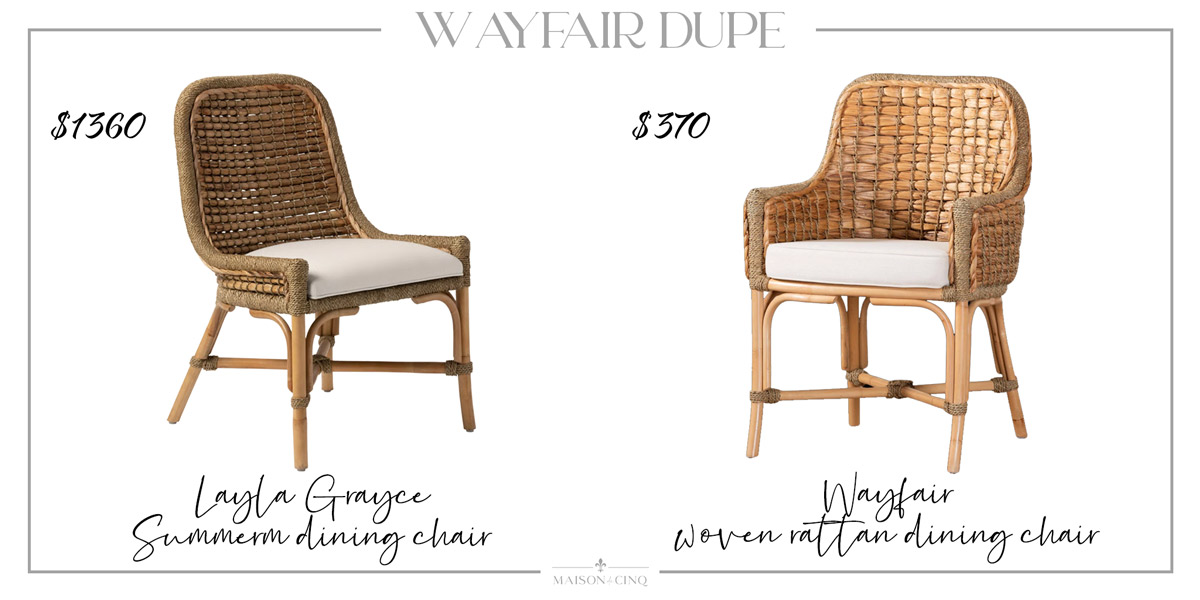 Wayfair dupe of designer rattan dining chair