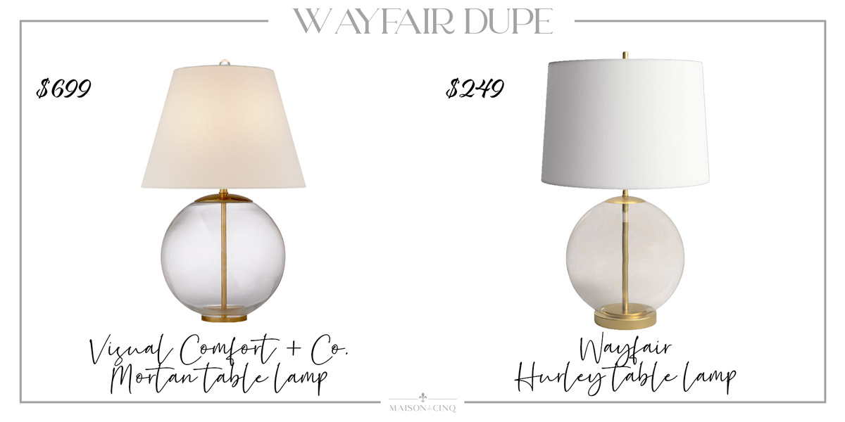 Wayfair dupe of Visual Comfort glass Morton table lamp